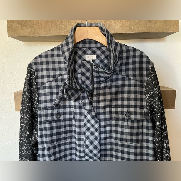 LOGO Lori Goldstein| Gray Plaid Jacket with Contrast Sleeves, Size XL•••Shaket - Picture 6 of 15